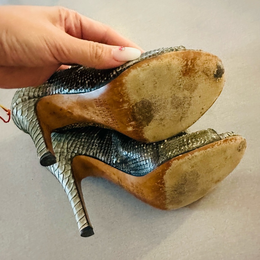 Maison Margiela Green Peep Toe Python Booties Siz… - image 5